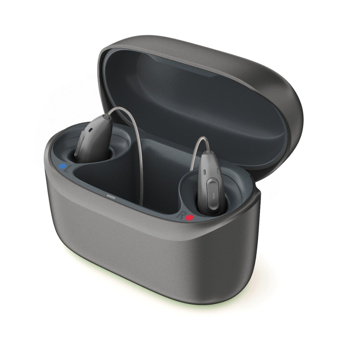 Phonak Audeo EON Sphere Hinter-dem-Ohr-Hörgeräte in einer ChargerGo Ladestation