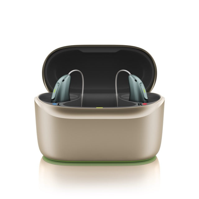 Frontansicht eines Phonak Audeo Infinio Ultra Sphere Chargers