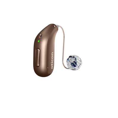 Oticon Intent Hinter-dem-Ohr-Hörgerät in der Farbe Nussbraun
