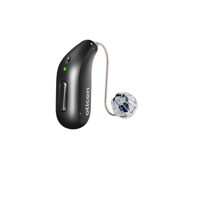 Oticon Intent Hinter-dem-Ohr-Hörgerät in der Farbe Perl-Schwarz