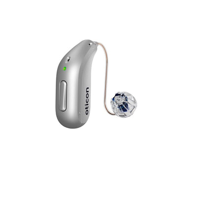 Oticon Intent Hinter-dem-Ohr-Hörgerät in der Farbe Platin