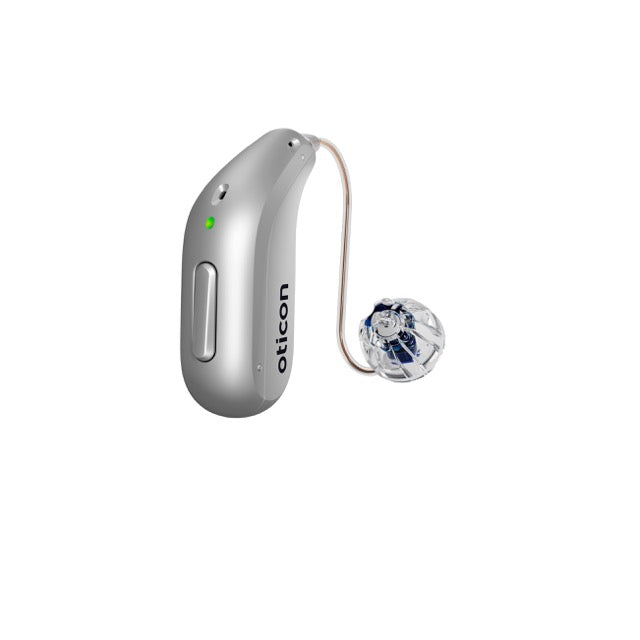 Oticon Intent Hinter-dem-Ohr-Hörgerät in der Farbe Platin