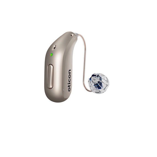 Oticon Intent Hinter-dem-Ohr-Hörgerät in der Farbe Quarzsand