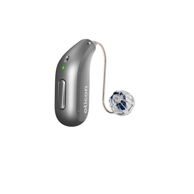 Oticon Intent Hinter-dem-Ohr-Hörgerät in der Farbe Titan