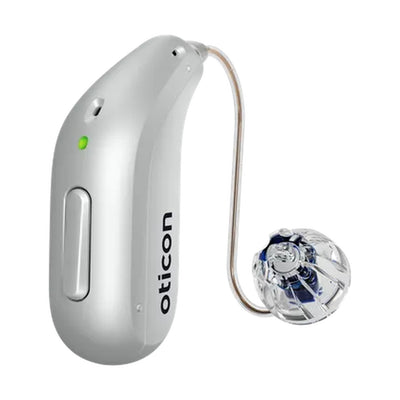 Oticon Reveal Hinter-dem-Ohr-Hörgerät in der Farbe Silberweiß