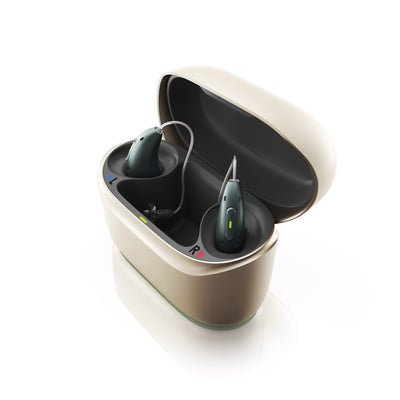 Seitenansicht eines Phonak Audeo Infinio Ultra Sphere Chargers