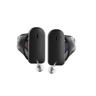 Zwei Signia Silk Charge&Go IX Im-Ohr-Hörgeräte in der Farbe Schwarz