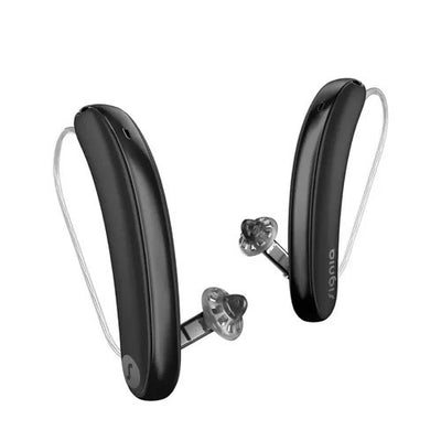 Signia Styletto IX Hinter-dem-Ohr-Hörgeräte in der Farbe Black/Black Gloss