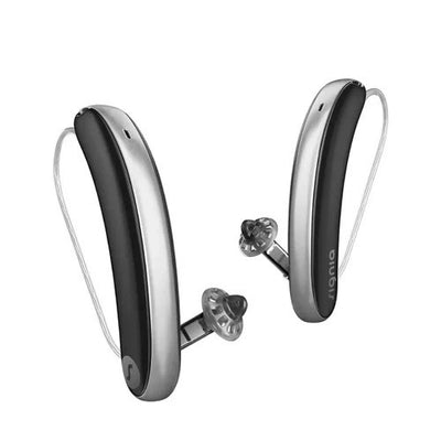 Signia Styletto IX Hinter-dem-Ohr-Hörgeräte in der Farbe Schwarz/Silber